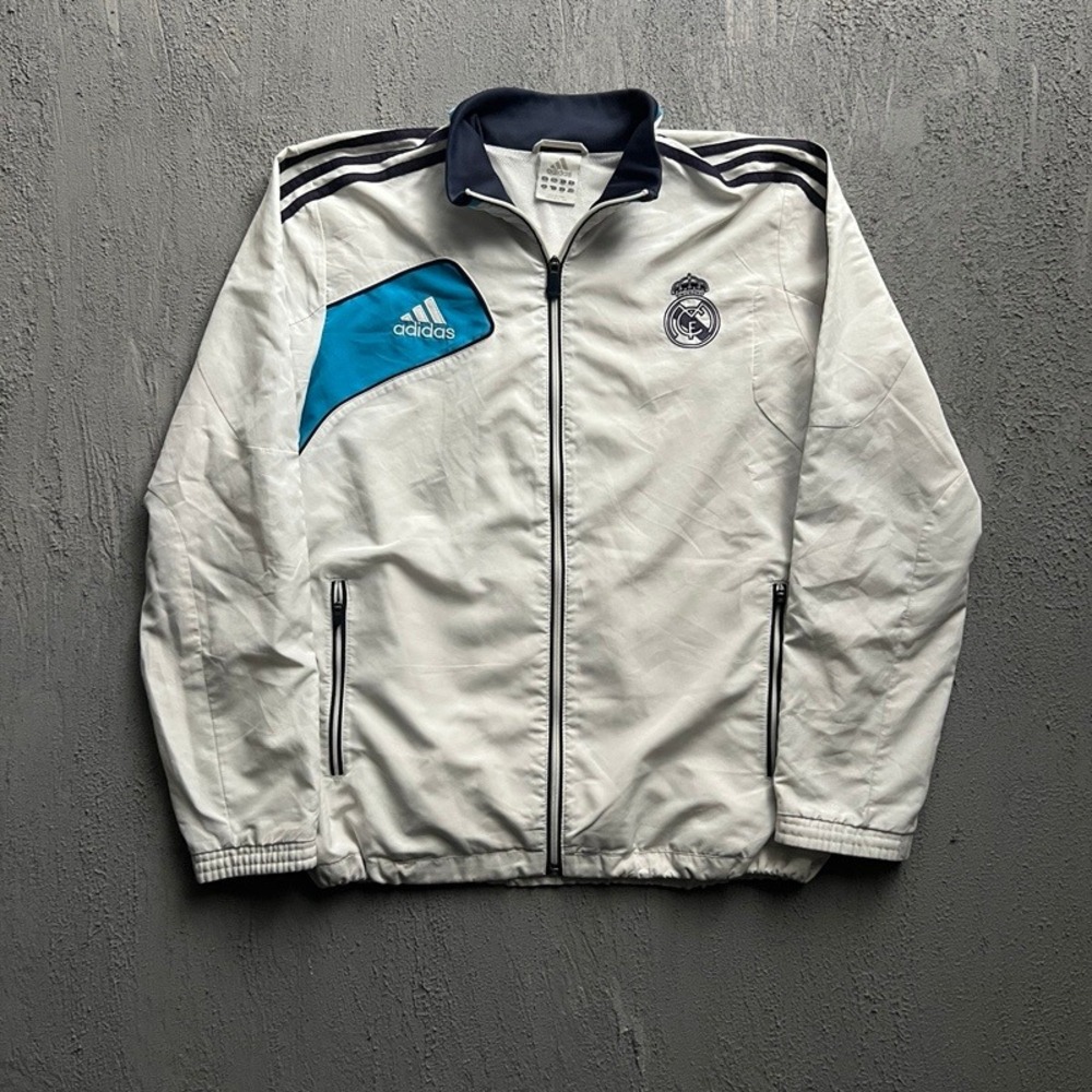 Vintage Adidas Real Madrid Track Jacket XL White 2000s Full Zip Soccer